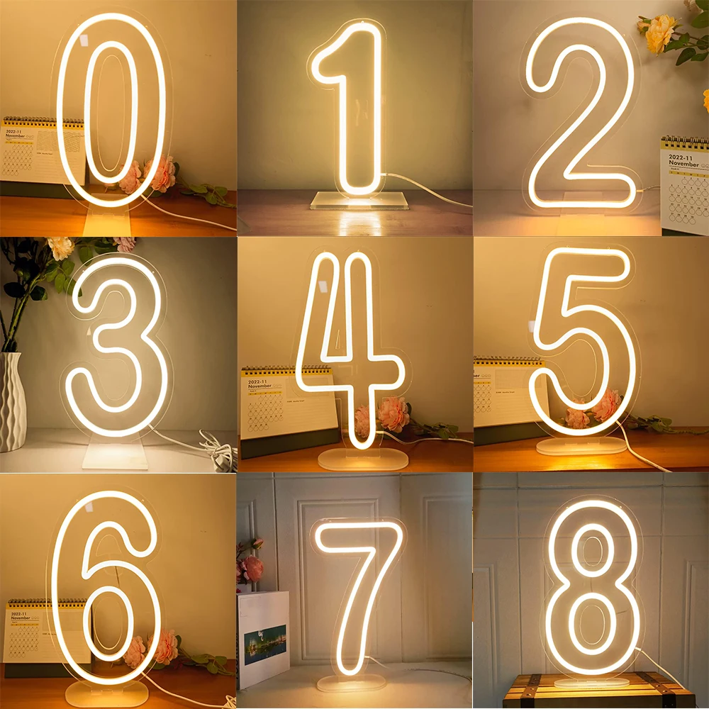 0-9 Numbers Neon Lights Happy Birthday Sign Big Size LED Light Wedding Decorations Party Decor Anniversary Event Christmas Adult