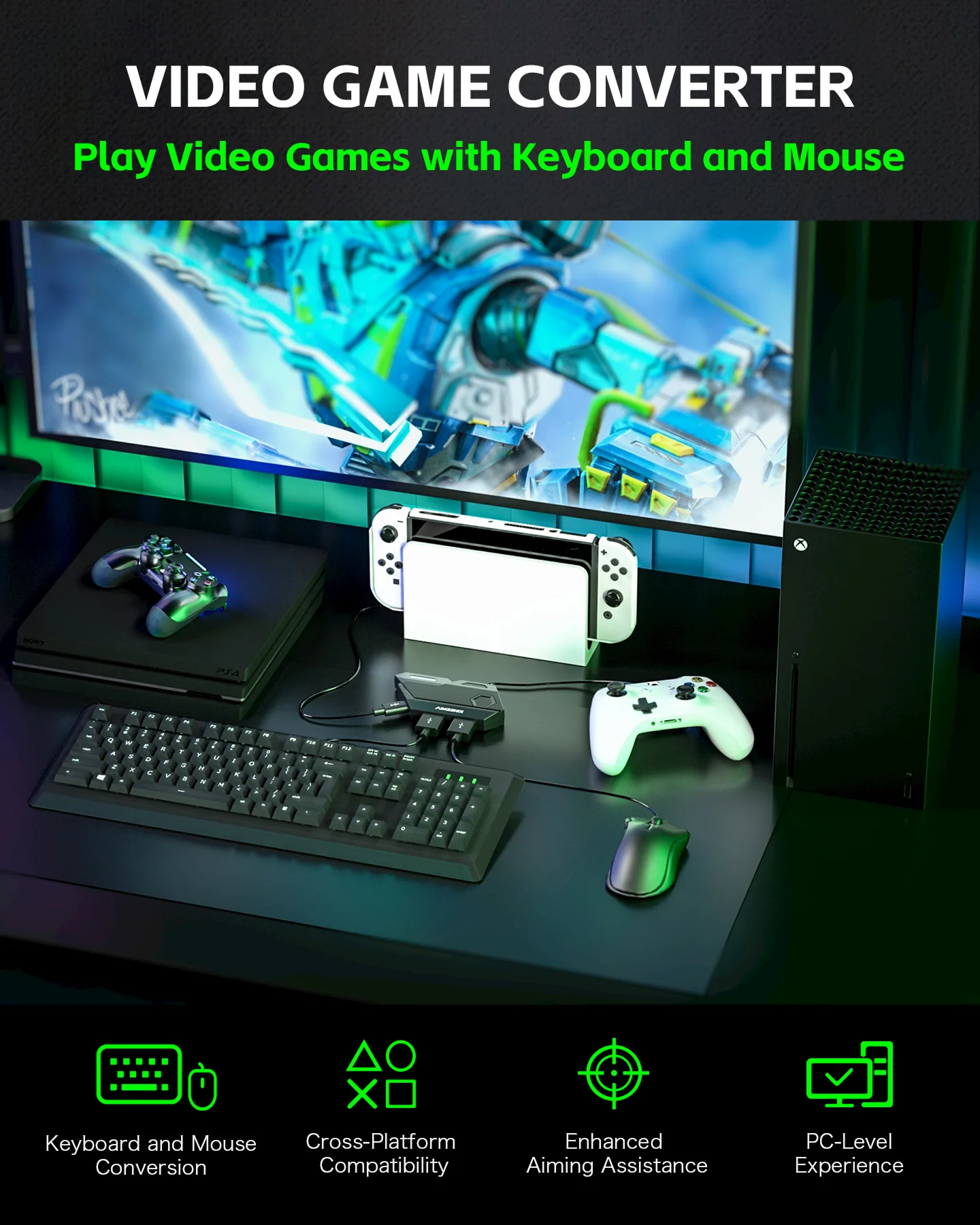 Aimzenix Gaming K&M Converter/Adapter for PS4, PS3, Xbox one, XSX, XSS, N-Switch, Plug and Play, for FPS/TPS/STG/RTS Games