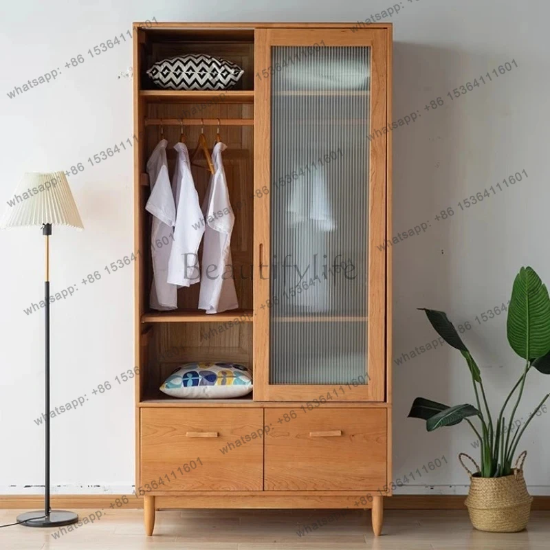 Pratica porta scorrevole per riporre l'armadio da camera da letto in legno di ciliegio per piccoli appartamenti