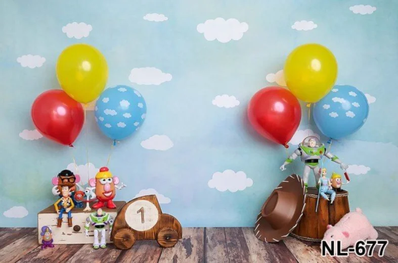 Toy Story Photo Backdrop White Cloud Baby Shower Westorn Cowboy Happy Birthday Party Kid Photograph Background Banner Decoration