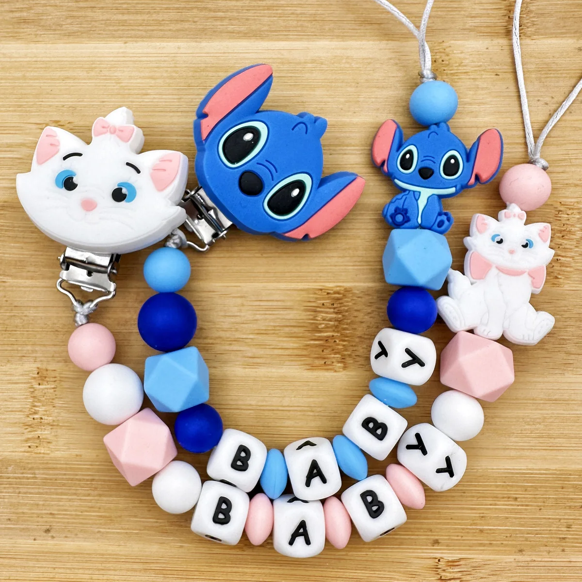 Personalized English Letters Baby Silicone Stitch Marie Pacifier Clips Chains Holder Teether Pendants Teething Kawaii baby Gifts