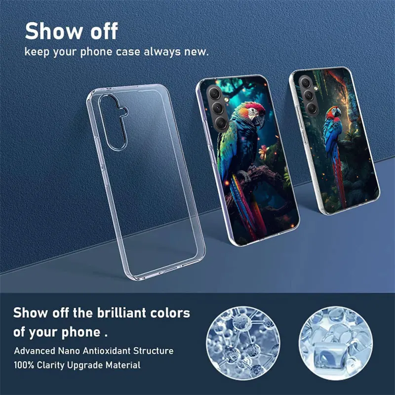 Parrot Bird Rainforest Case For Phone Samsung Galaxy A12 A22 A32 A52 A52S A13 A23 A33 A53 A14 A24 A34 A54 5G A73 A42 A9 A8 A7 A6