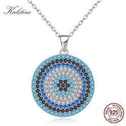 KALETINE 925 Sterling Silver Necklaces Turkish Big Blue Stone Evil Eye Round Pendant Women's Necklace Personalized Men Jewelry