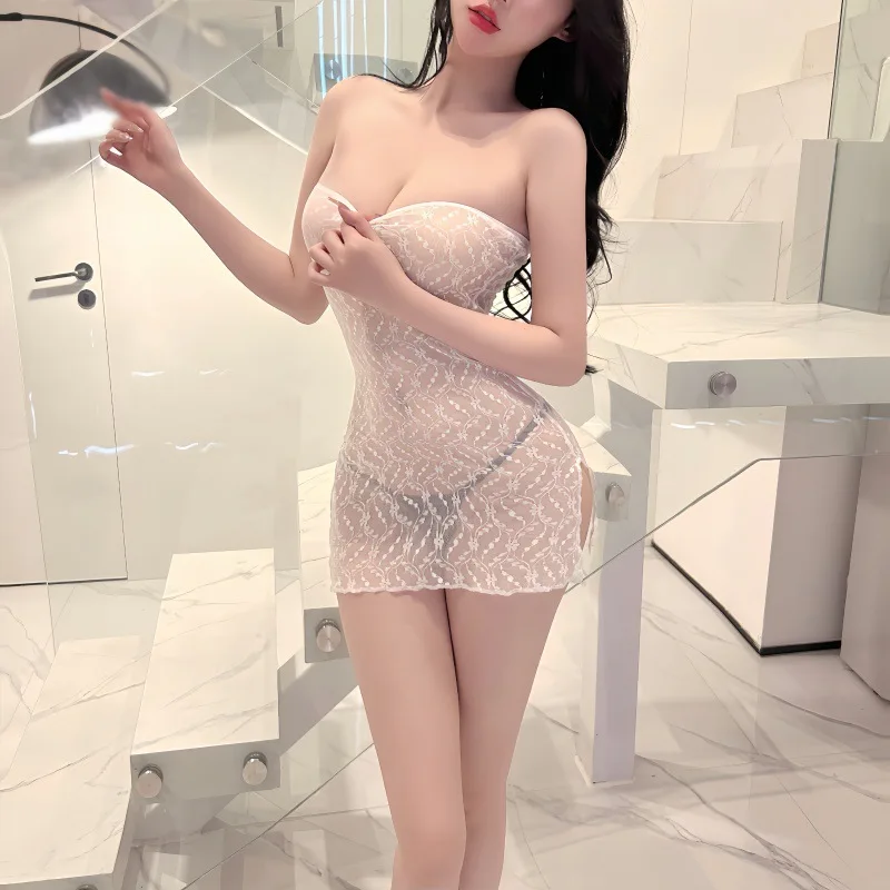 فستان نسائي مثير من الدانتيل فستان شفاف شفاف من خلال فساتين صغيرة شفافة مثيرة وغريبة ملابس نوم للمسرح