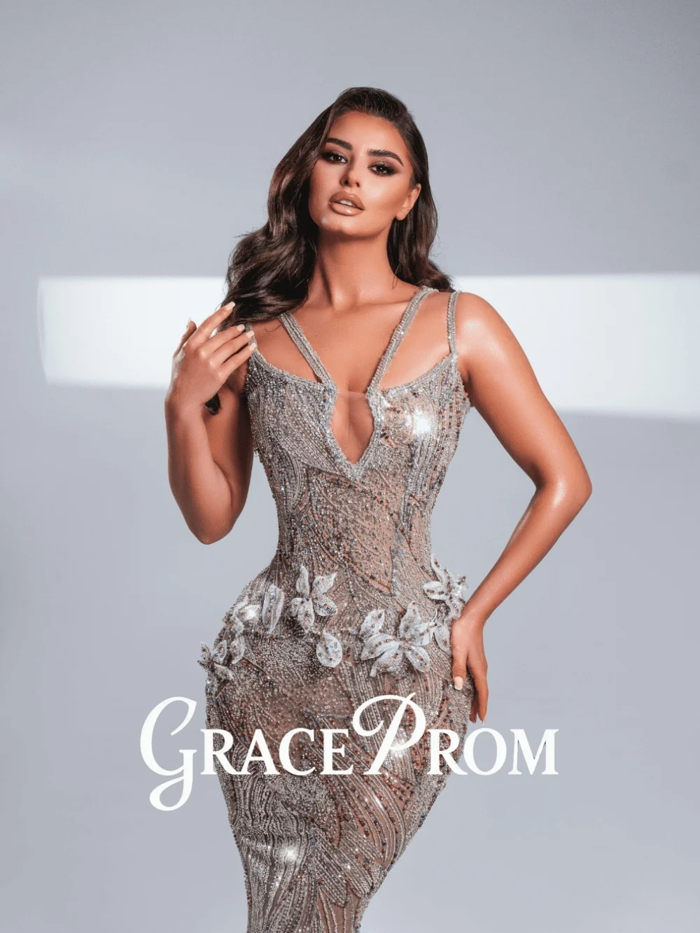 

Роскошное вечернее платье-русалка с кристаллами 2026: романтичное, с 3D цветами, для красной дорожки, королевское, с глубоким вырезом, расшитое бисером.