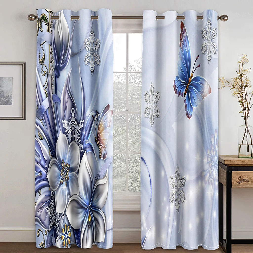 Fashion Customized 3D Curtains Modern Home Decoration Living Room Curtains fashion blue flower curtains