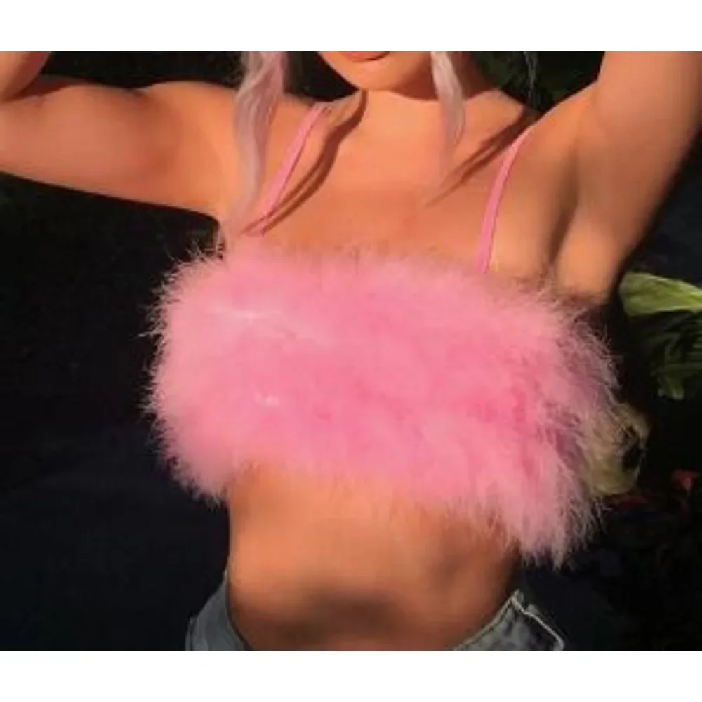 Chic Fluffy Korean Fashion Camis  Hotsweet Velvet Basic Bustier Corset Sexy Tank Top Slim Cute Party Vacation Women Crop Top
