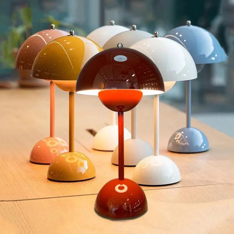 USB Rechargeable Mushroom Table Lamp Three Speed Adjustment Indoor Lighting Fixture Flower Bud Desk Lamps Hoom Decor Night Light