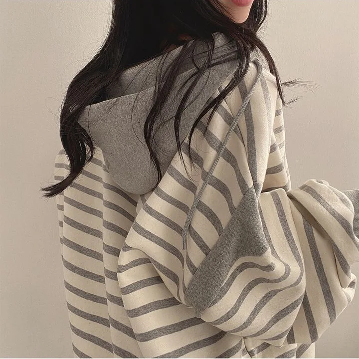 Striped Sweater Women's Hooded Spring Autumn Casual Pullover
