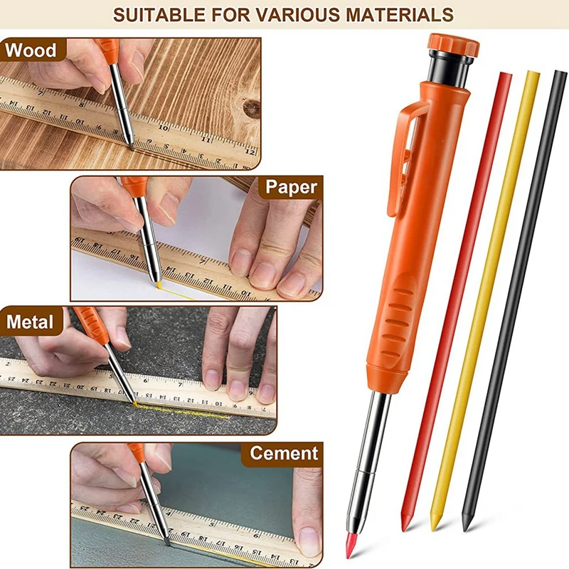 2 Pack Solid Carpenter Pencils , Scribe Tool With Built-In Sharpener For Construction Woodworking Architect