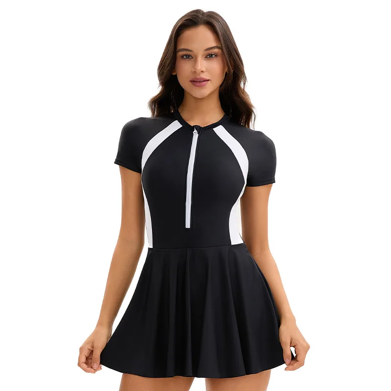 2026 جديد المرقعة سستة قطعة واحدة ملابس السباحة للنساء حجم كبير ملابس السباحة ثوب السباحة تنورة لباس سباحة للنساء الاستحمام #1