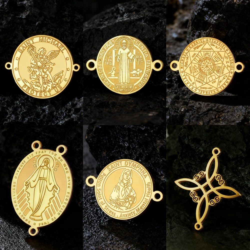 EUEAVAN, 1 pieza, dijes de San Benito de acero inoxidable, colgante de medalla de Arcángel de San Miguel María, abalorio de nudo de bruja, fabricación de joyas DIY