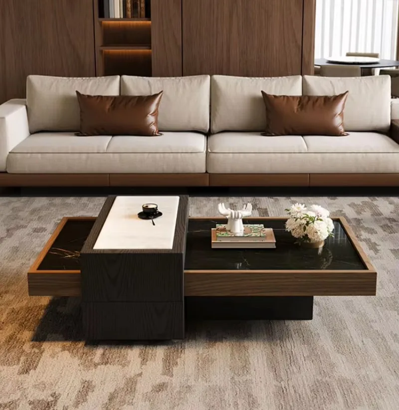Marble Countertop Wooden Coffee Table Living Room Center Table Home Modern