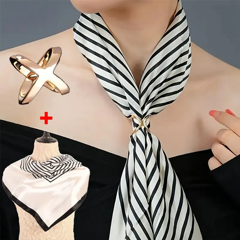 Women Korean version of simple stripes brocade forging 70cm small square scarf scarf headscarf and Silk scarf accessories
