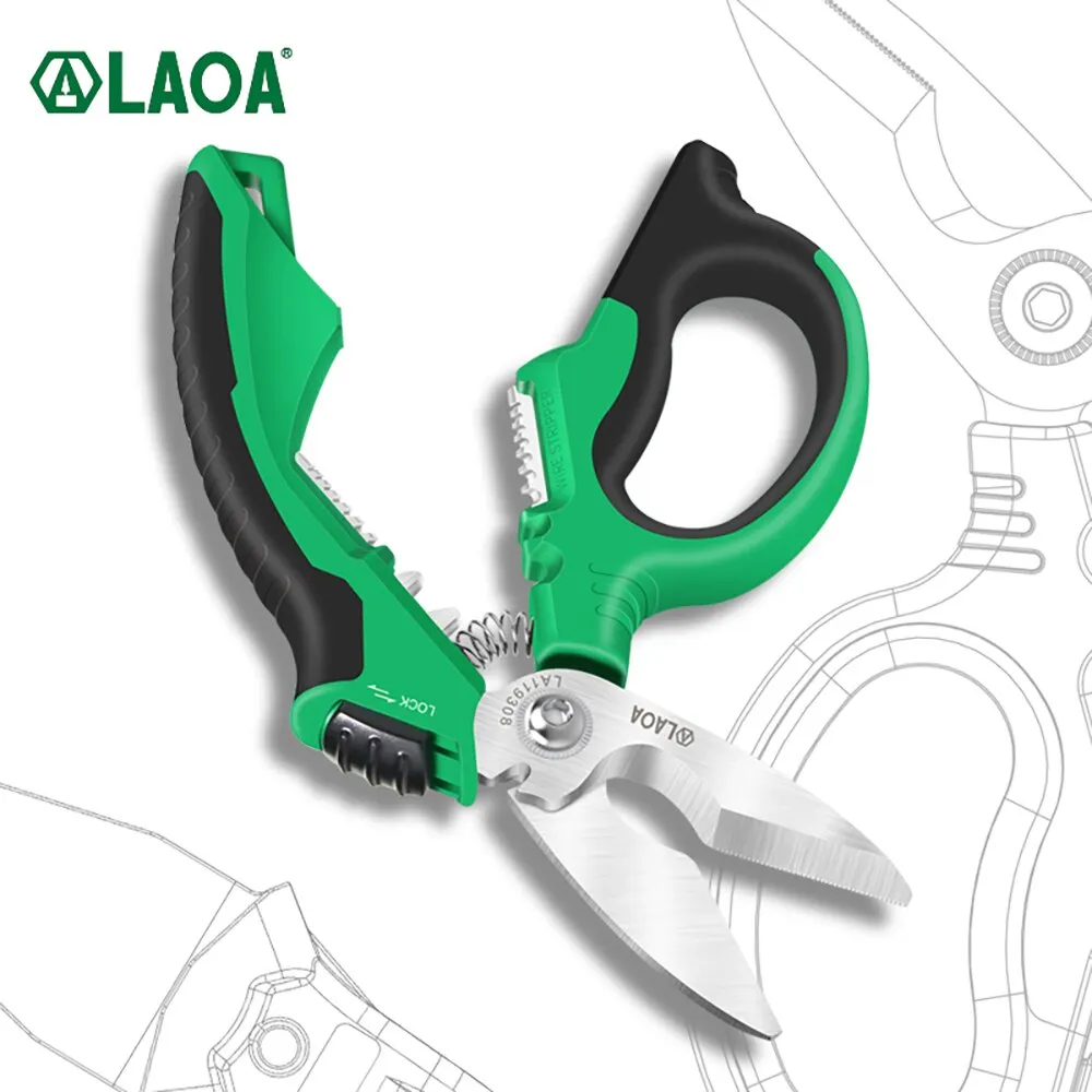 LAOA Electrician Scissors 8Inch Multifunctional Stainless Steel Cable Cutter Multi-Purpose Knife Wire Stripping Crimping Tools