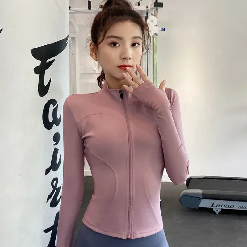 Korean Yoga Fitness Tops Women Slim Solid Autumn Zip Sports Tennis Coat Thin Basic Long Sleeve Running Sexy Stand Collar Jacket