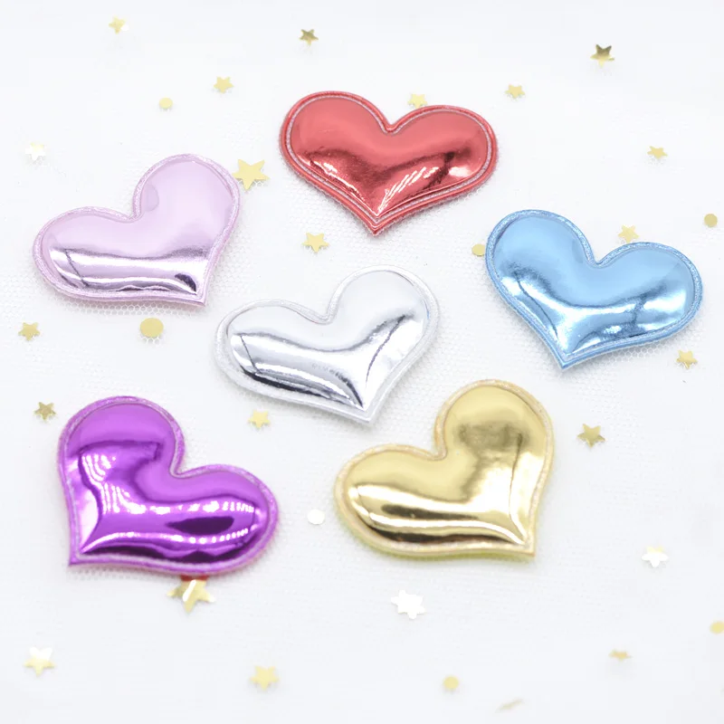 20Pcs/lot 40*30mm Shiny PU Heart Shape Padded Felt Appliques for Decor DIY Headband Giftbox Cake Topper Hair Accessories