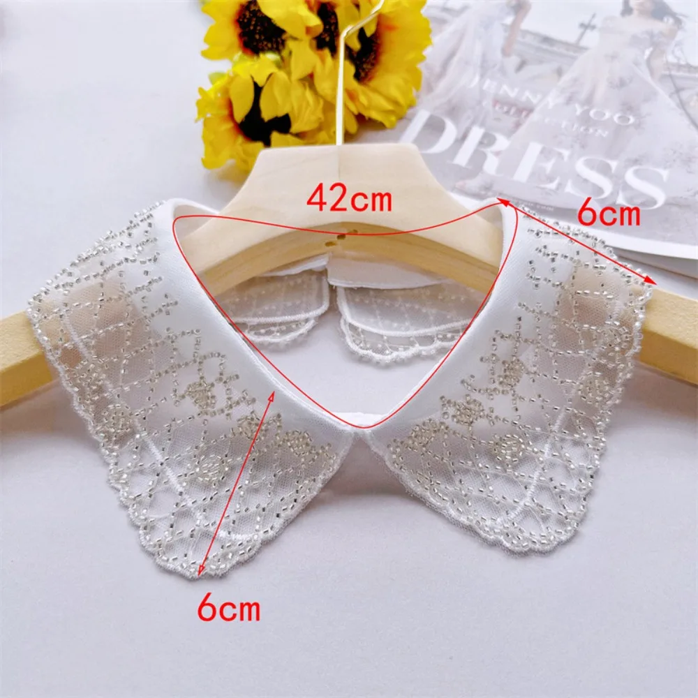 Women\'s Lace Colla Double Layer Detachable Shirt Embroidered Bead Collar Lace Up Shawl