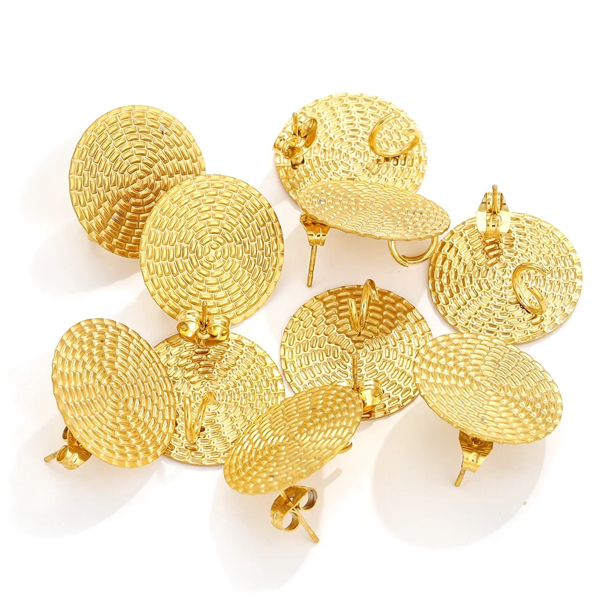 

10pcs Stainless Steel Bohemian Compiled Round Earring Stud Fashion Earring Base Connectors DIY Earring Needle Post Stoppe