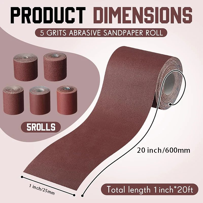 5 Roll Abrasive Diamond Cloth,150/240/320/400/600 Grit Sandpaper Rolls Metal Emery Cloth With Dispenser, Alumina Sand Paper