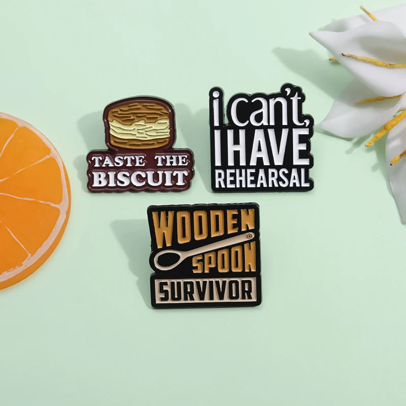 Carton Wooden Spoon Survivor Enamel Pins I Can't I Have Rehearsal Brooches Lapel Badge Taste The Biscult Food Accessories Pin