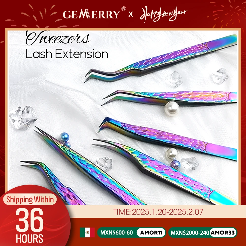 

Gemerry Tweezers For Eyelash Extension Colorful Stainless Steel High Precision Lashes Tweezers Individual Volume Makeup Tools