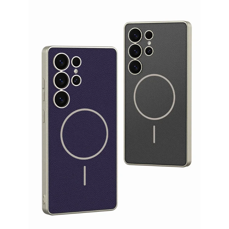 For Samsung Galaxy S26 Ultra  Magnetic Metallic Leather  Skin-friendly Lens Protection Phone Cover