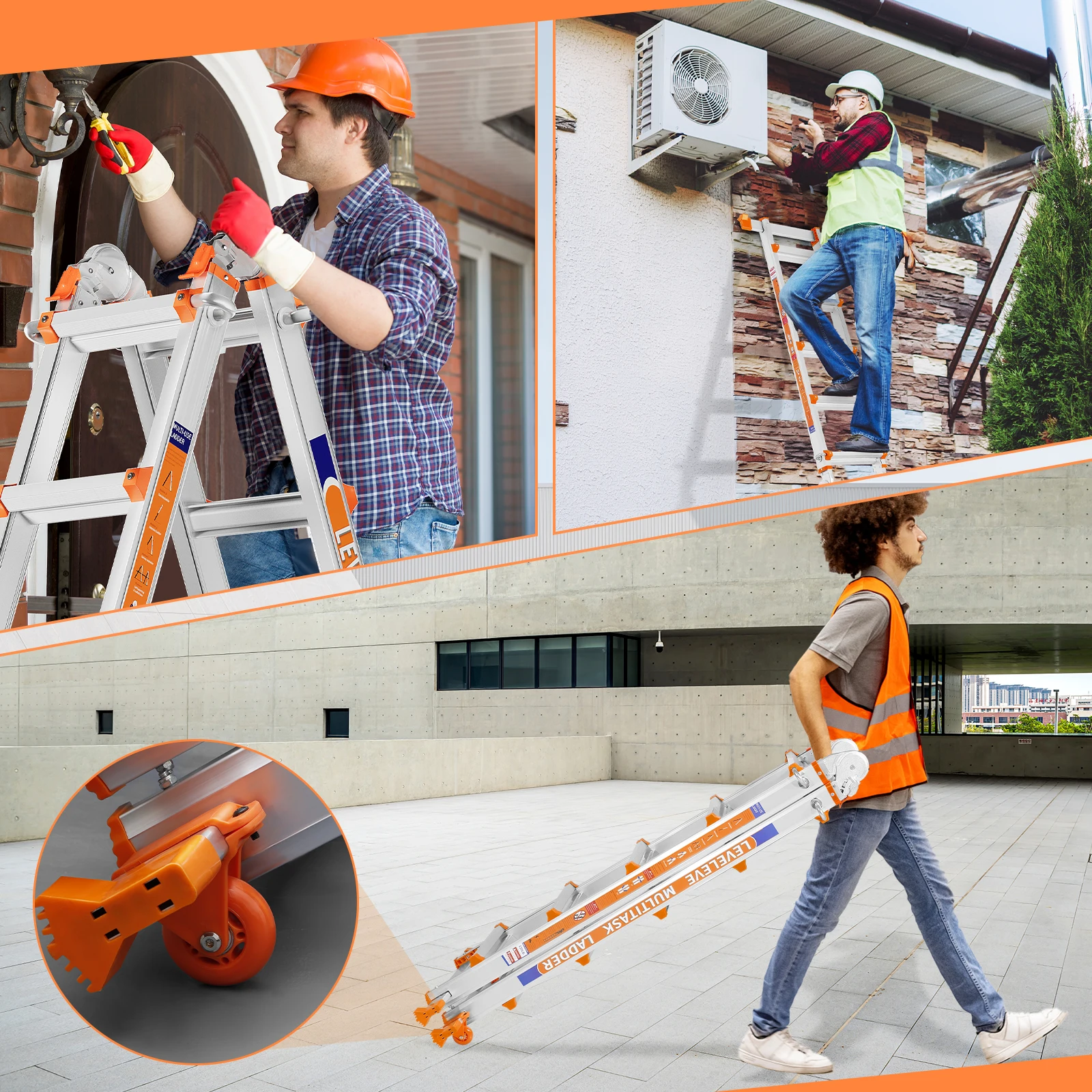 LEVELEVE 22FT Multi Position Ladder,A Frame 6 Step Ladder with Stabilizer Bar & Wheels,330 lbs Security Load