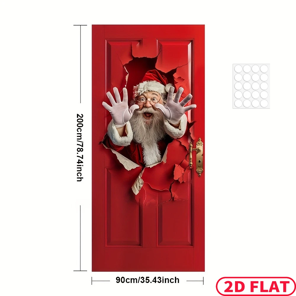 1 قطعة 2D شقة عيد الميلاد سانتا كلوز موضوع غطاء الباب ، الخلفيات والافتيات احتفالية ، سانتا كلوز متعة تصميم ، البوليستر العلم راية #2