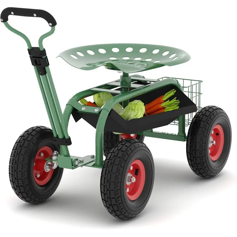 

Cart with Seat On Wheels Rolling Garden Stool with Wheels Heavy Duty Gardening Stool for Planting with 360 Degree Swivel Seat St