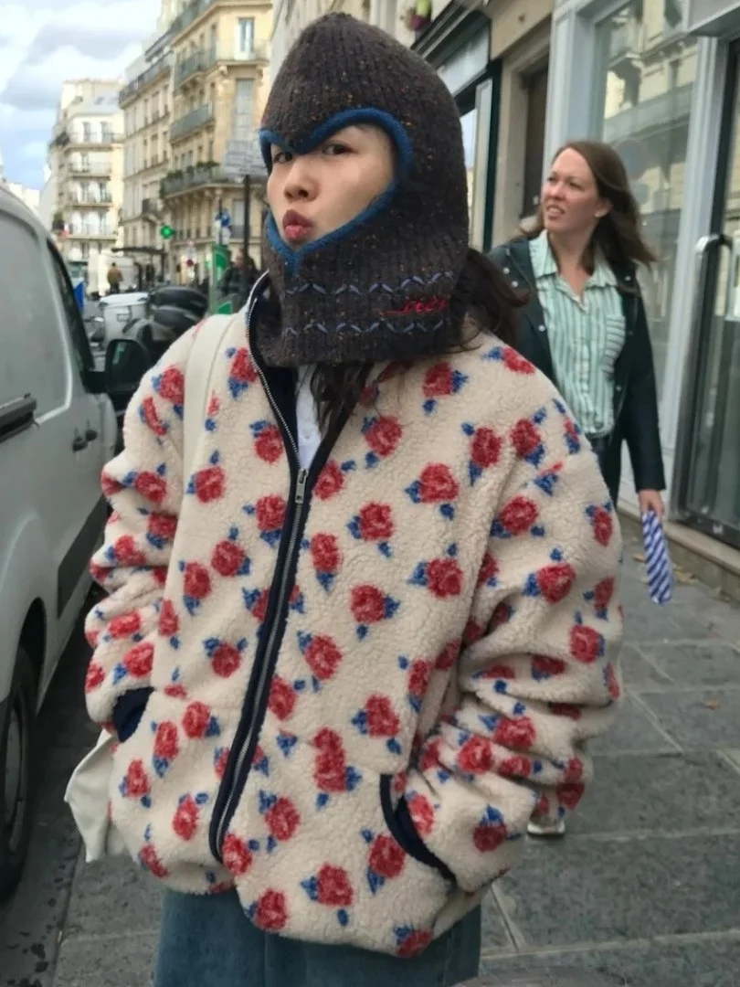 

East Gate Retro Oversized Stand Collar Color Blo Rose Aosphere Fce Jaet Women's Warm Sweatirt Korean Sle Commute