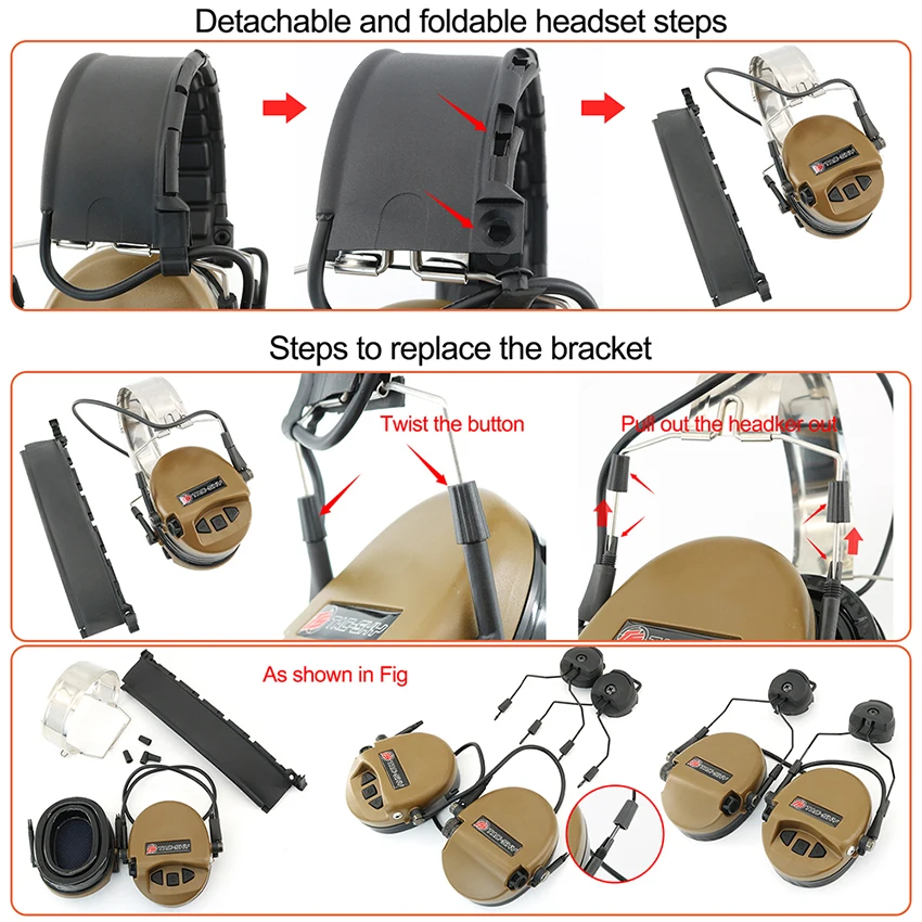 SORDN-auriculares tácticos militares Airsoft, cascos con reducción de ruido, orejeras electrónicas de caza y riel de arco, soporte para auriculares,