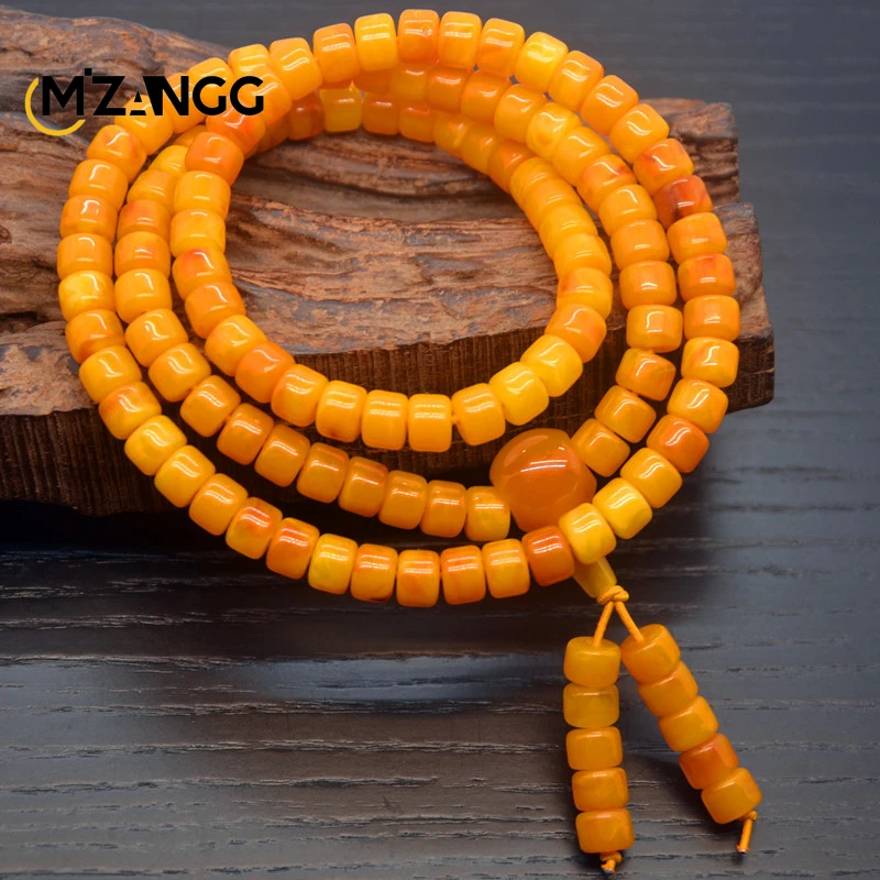 

Natural Old Beeswax Bucket Beads 108 Buddha Beads Bracelet Amber Necklace Luxury Charm Jewelry for Men and Women