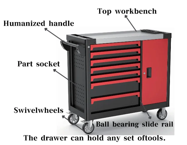 

Мощный стальной инструментальный шкаф на 7 выдвижных ящиках с запираемой боковой дверцей для гаража и мастерской