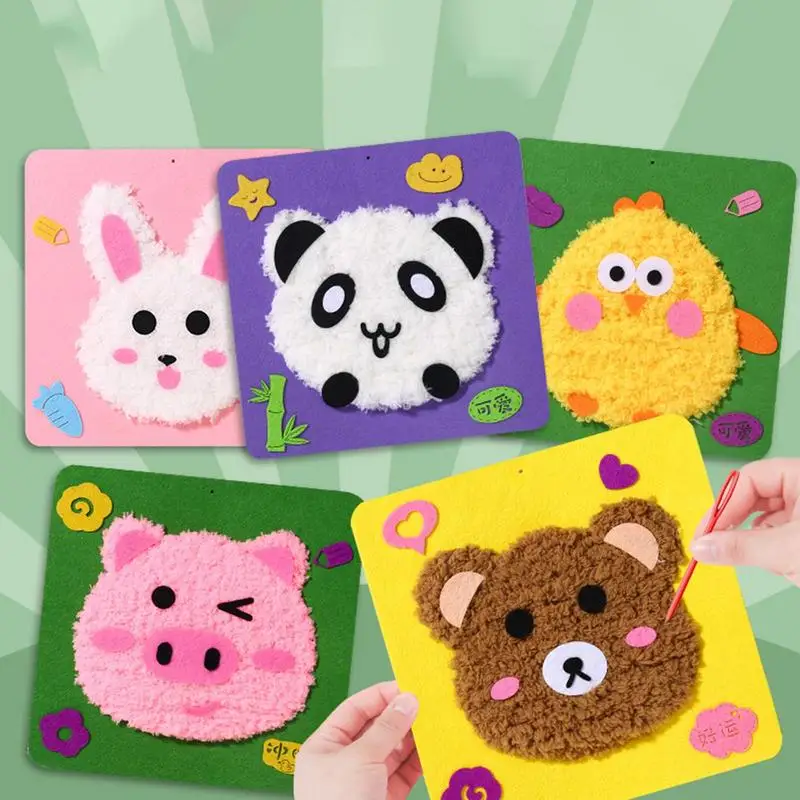 

Cute Cartoon Animal Punch Needle Embroidery Kit Educational Toy Kids Funny Easy DIYY Play Craft Set For Beginner Children Gift