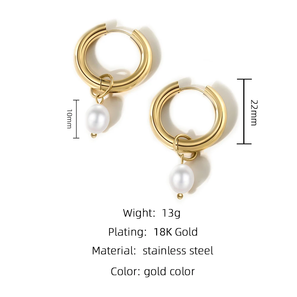 YACHAN Fashion Pearl Pendant Drop Earrings for Women Stainless Steel Hoop High Quality Waterproof Jewelry