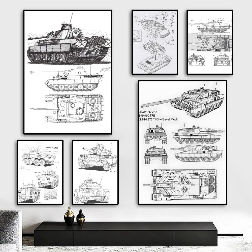 Tank hand drawing Painting Calligraphy HD Canvas Poster living room bedroom bar aesthetic decoration