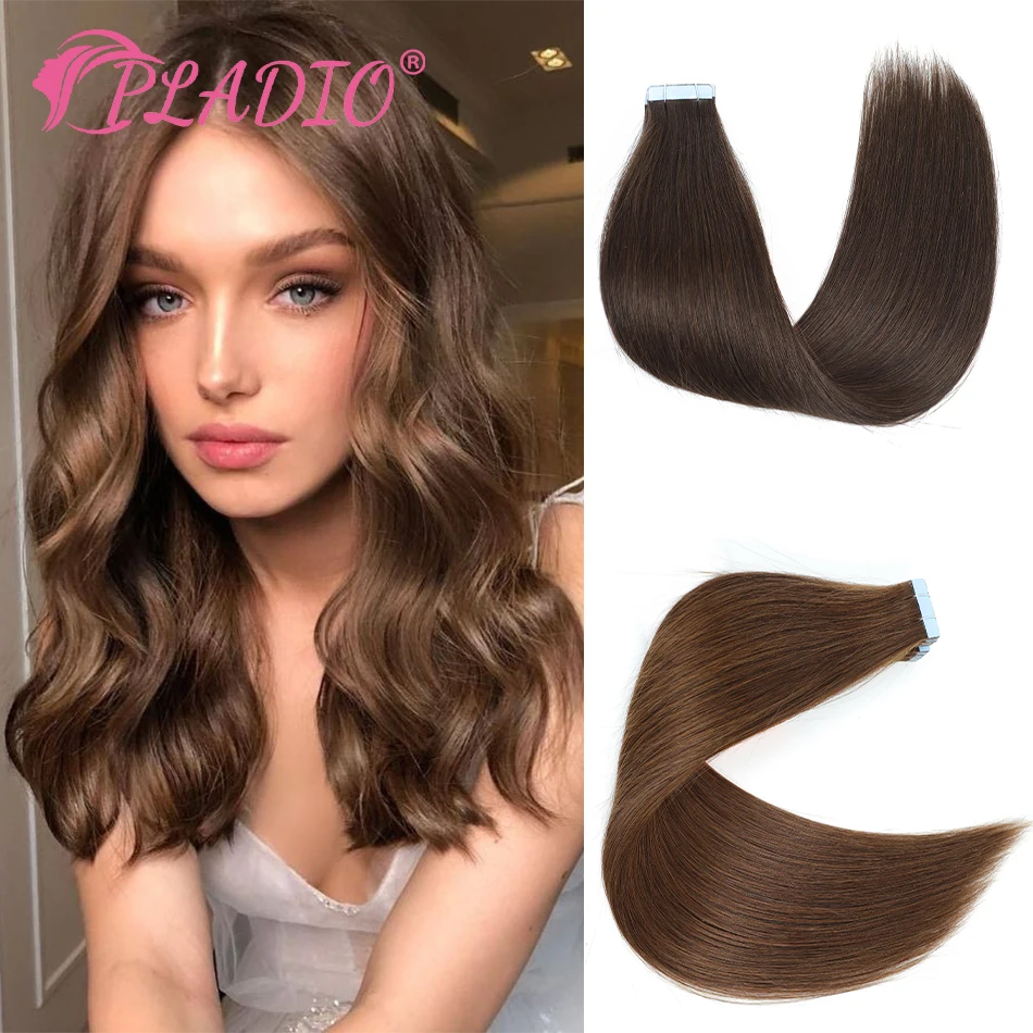 Pladio fita em extensões de cabelo cabelo humano 100% cabelo humano 12 "-26" fita adesiva natural no cabelo brasileiro em linha reta remy cabelo