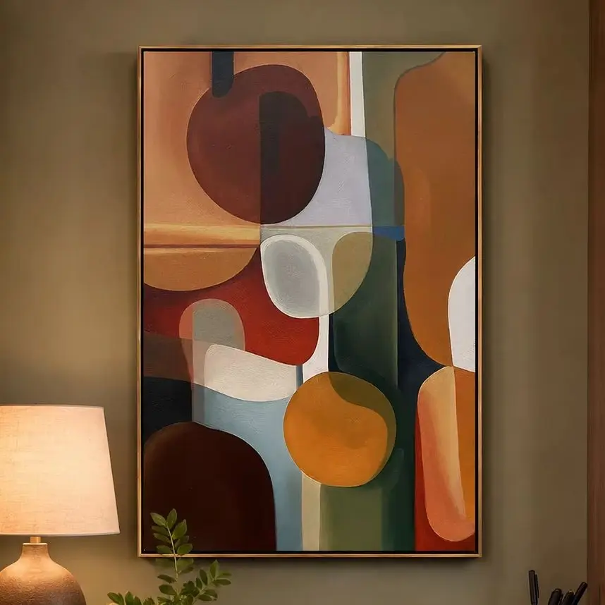 (No frame)Retro Contour – Warm Earth Tone Geometric Abstract Painting High‑Grade Home Decoration Artwork for Bedroom, Living