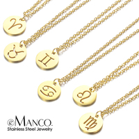 eManco Women's 12 Zodiac Golden Pendant Necklace Aries Leo 12 Astrology Jewelry Children Gift