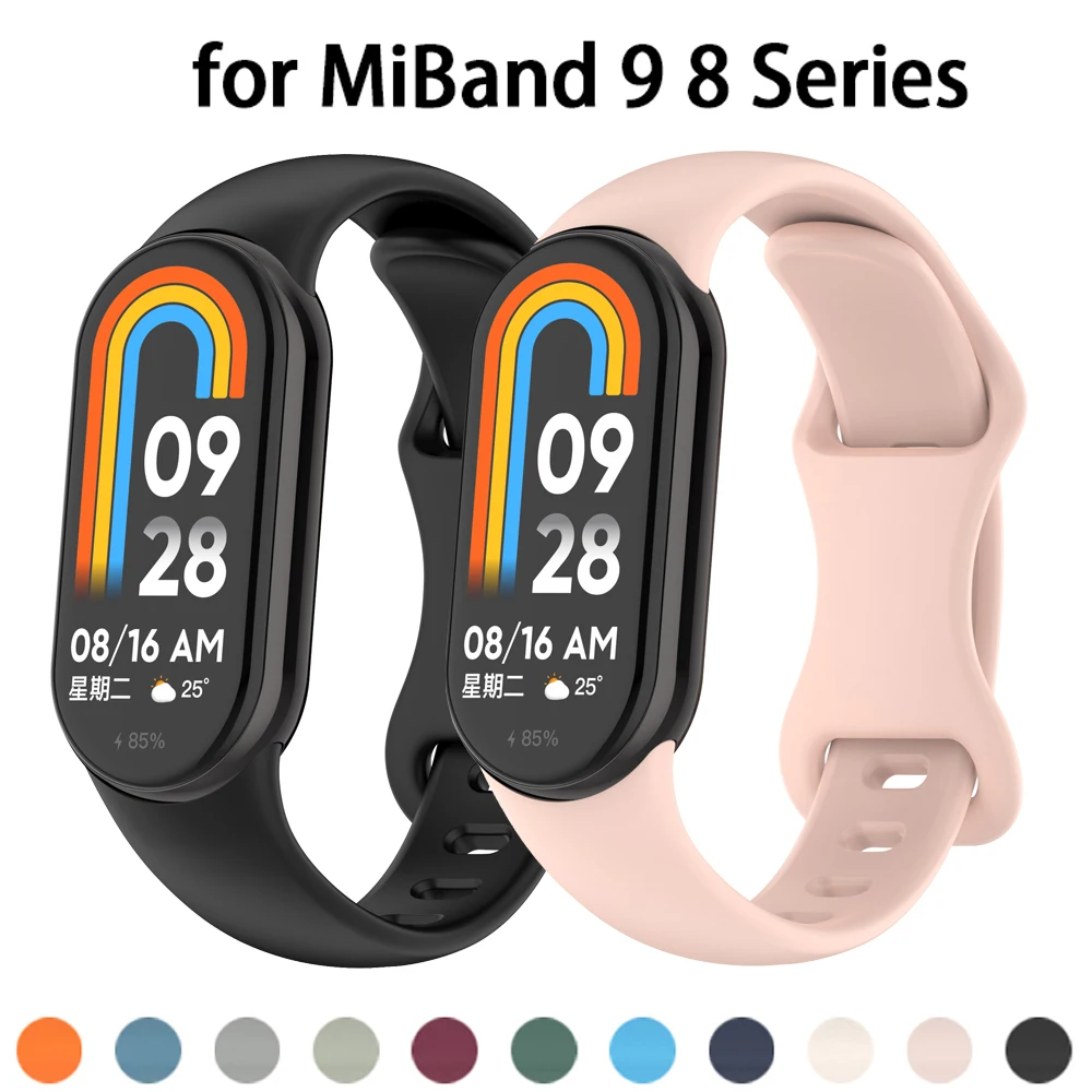 Silicone Straps for Xiaomi Mi Band 9 8 NFC Sport Rubber Bracelet Wristband Correa Xiaomi Smartwatch Band 8 9 NFC Accessories