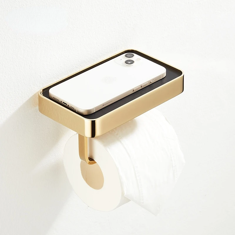 All-copper tissue holder toilet toilet roll paper rack bathroom mobile phone rack Handbox luxury gold free of punching.