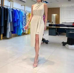 Cute Summer Dress for Woman Streetwear Belt Style Fresh and Sweet Women's Pullover Round Neck Dresses 2024 Spring and Autumn