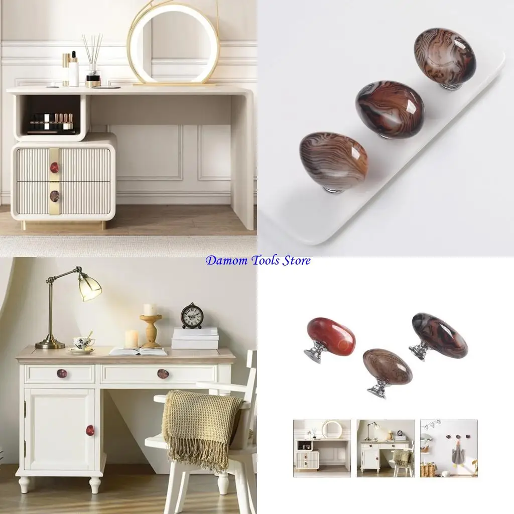 

57BE 3Pcs Agate Stone Dressers Knob Kitchen Cabinet Door Handle Wardrobe Pulls Simple Drawer Knob Elegant Furniture Hardware