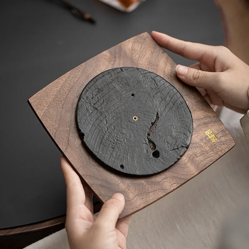 Soporte de incienso de madera de nogal multifuncional chino, decoración de mesa de té pequeña, quemador de incienso de madera de nogal, soporte para olla A852