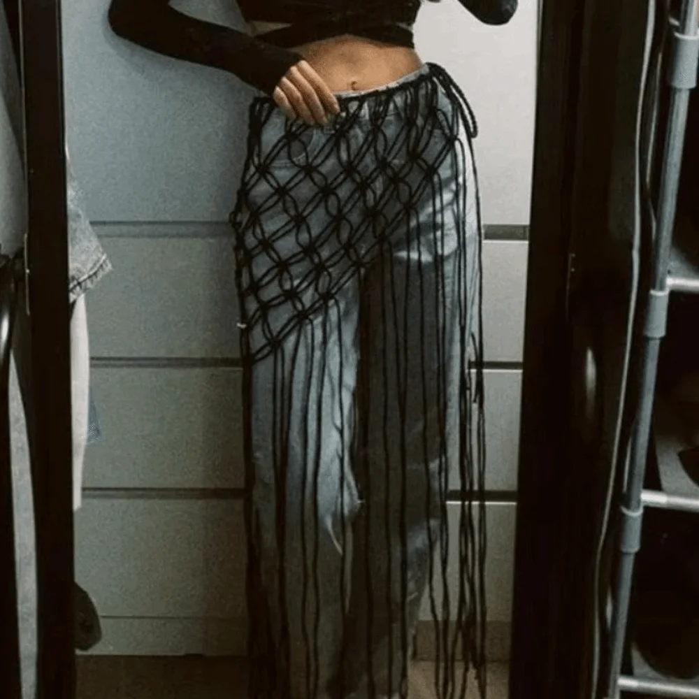 Bohemian Netted Fringe Waistband Decorative Tassel Ethnic Design Waist Wrap Mesh Tassel Waistband Women's Waist Accessory