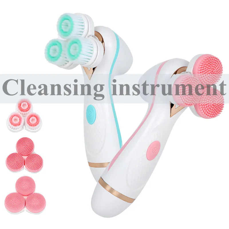 Electric Facial Cleansing Brush 3 Brush Head Skin Cleansing Instrument USB Rotary Face Washing Machine Waterproof Facial Washing