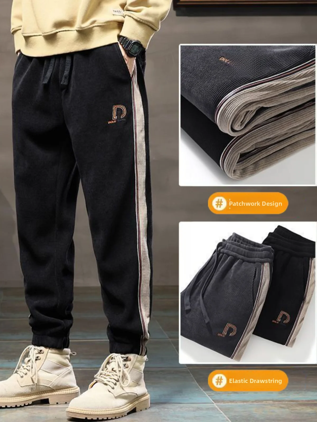 

Мужские вельветовые брюки для отдыха, осенне-зимние теплые штаны с эластичным поясом и шнурком, хлопок/полиэстер, модная уличная одежда