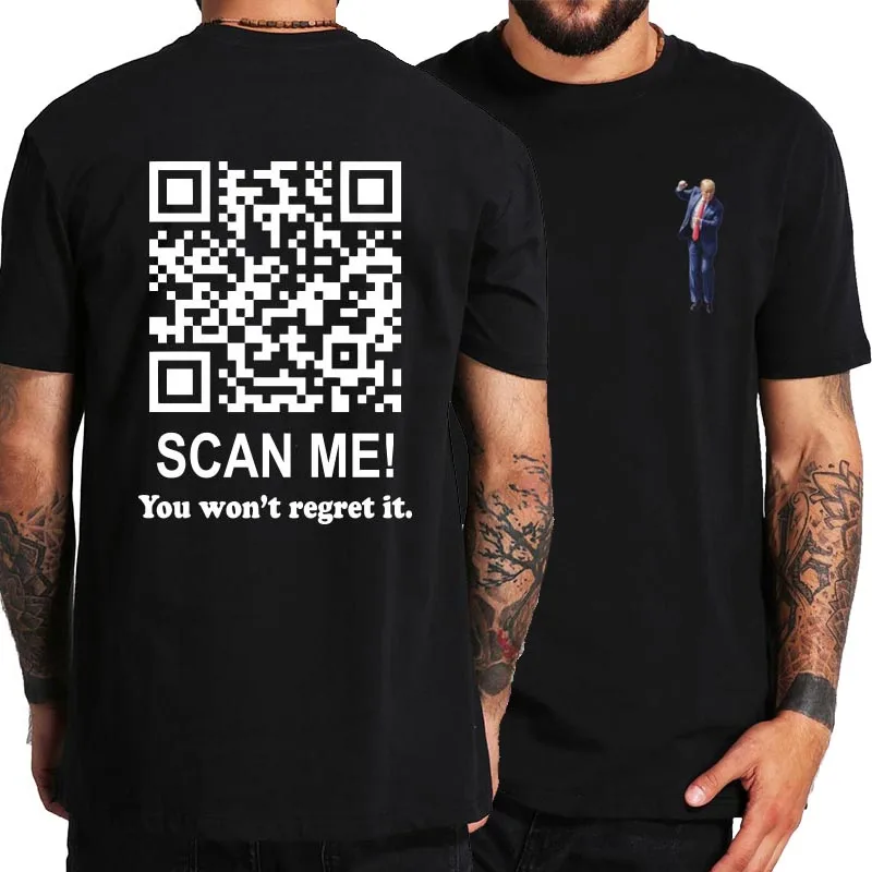 Trump Dance QR Code T Shirt Funny President Trump Dancing Code Meme Double Print T-shirts Soft 100% Cotton Unisex Tee Tops