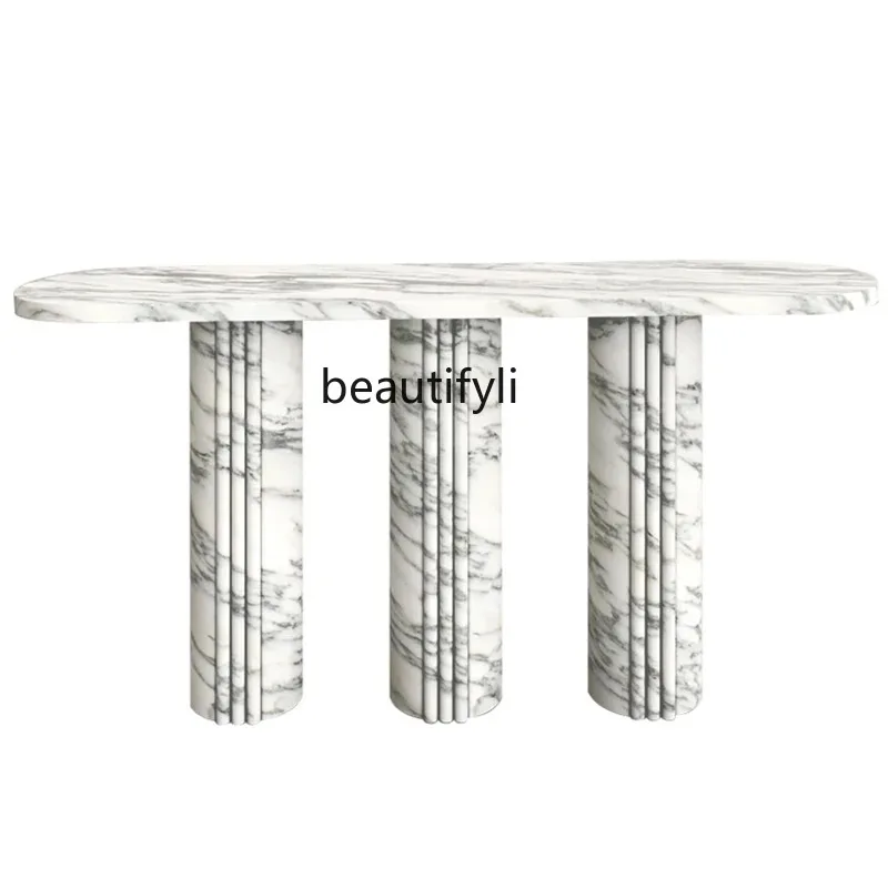 A4567 Big flower white marble entrance table light luxury minimalist entrance table against the wall living room end view table